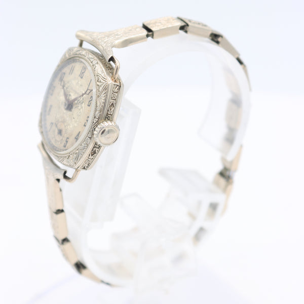 Vintage Tavannes Art Deco Ladies Wristwatch 14k White GF w Filigree Bracelet
