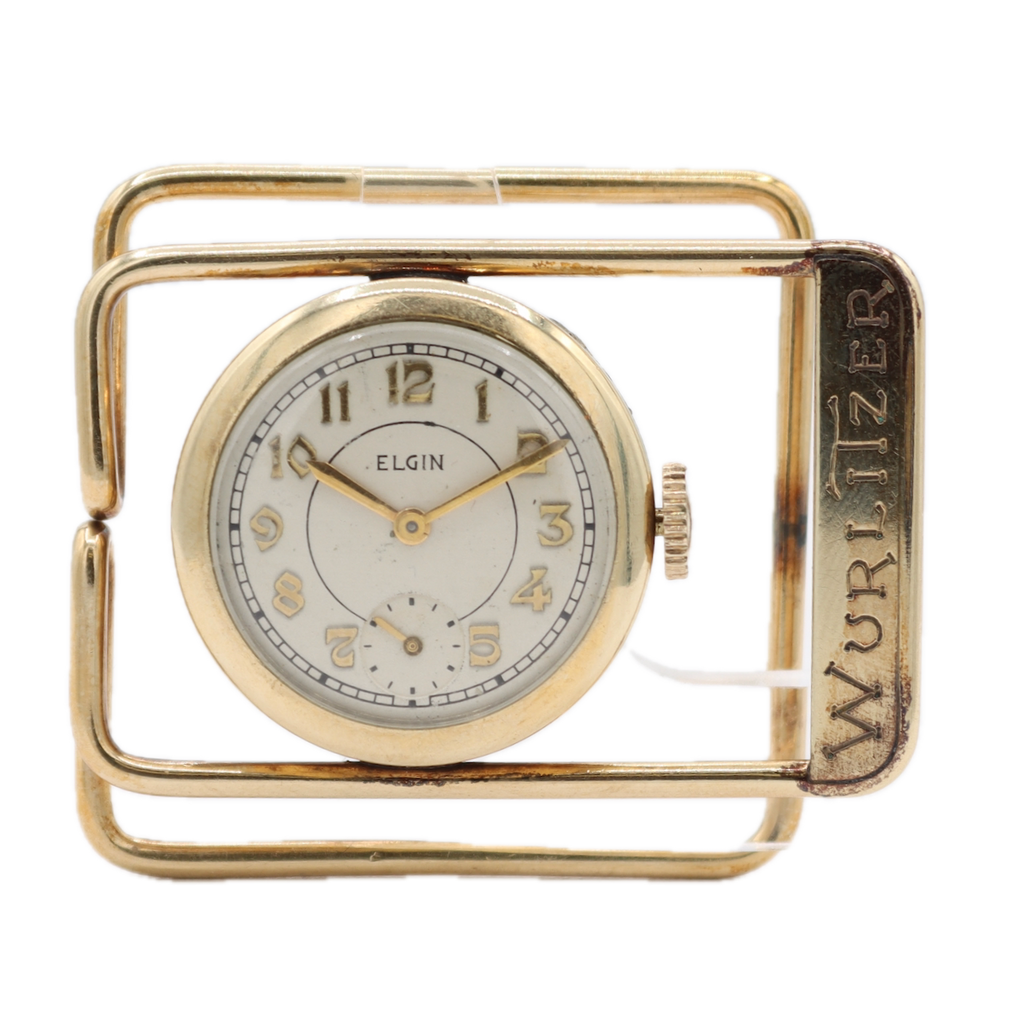 Vintage 1942 Elgin Wurlitzer Mechanical Money Clip Watch 554 10k GF USA Runs