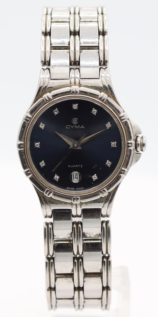 Cyma Diamond Indices Ladies Quartz Wristwatch Swiss Made Stainless Steel