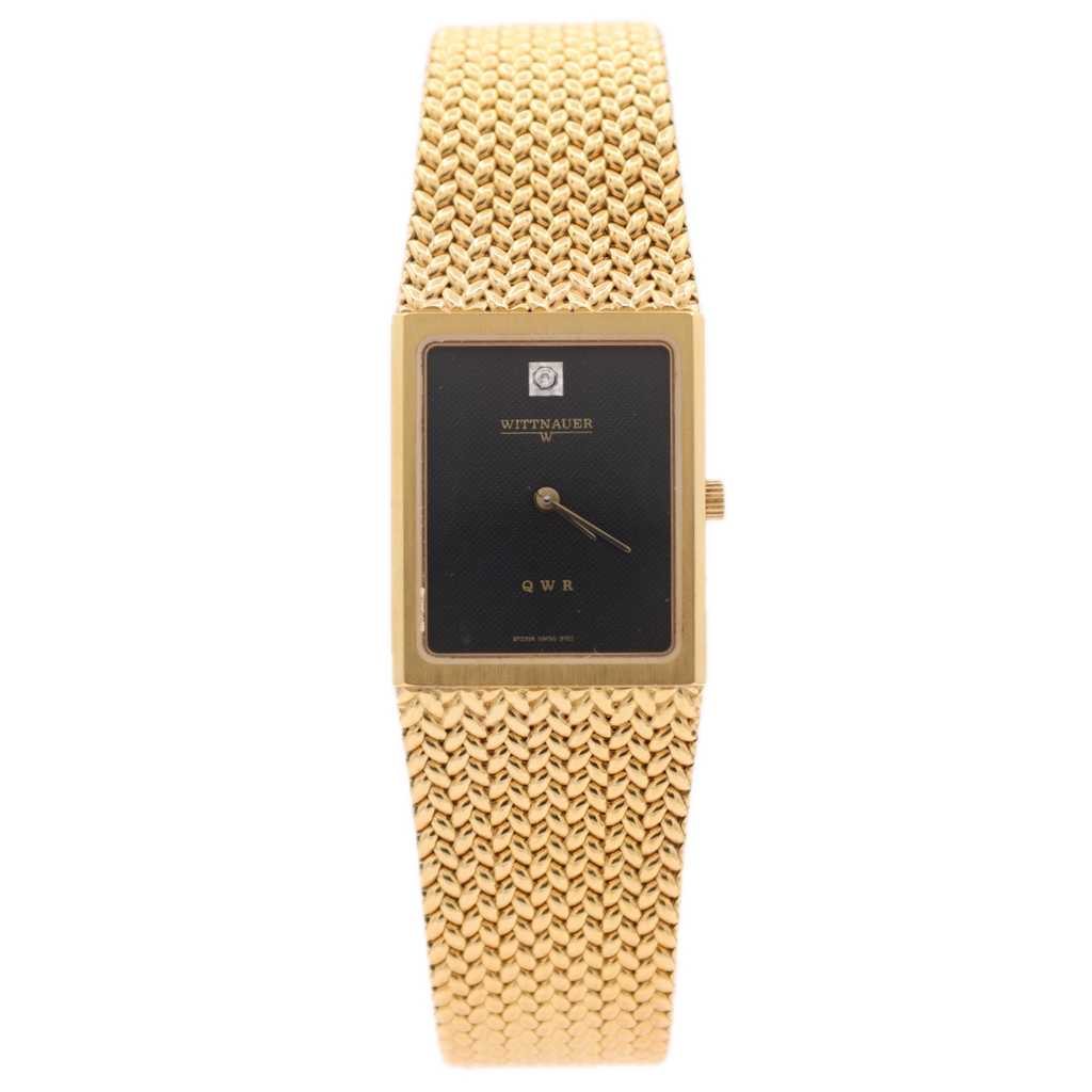 22.5mm Wittnauer 9782 Tank Style Men's Quartz Wristwatch Gold Tone Diamond 12