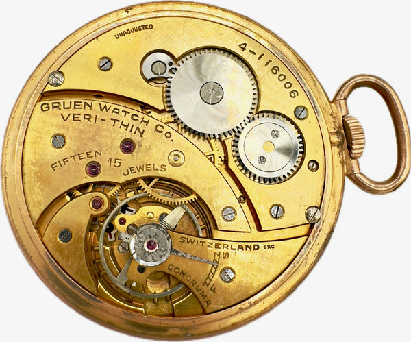 Antique 10S Gruen Two Tone w Salmon Dial Mechanical Pocket Watch Steel & 10k GF