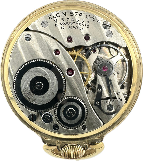 Antique 16 Size Elgin Mechanical Open Face Pocket Watch Grade 574 10k RGP