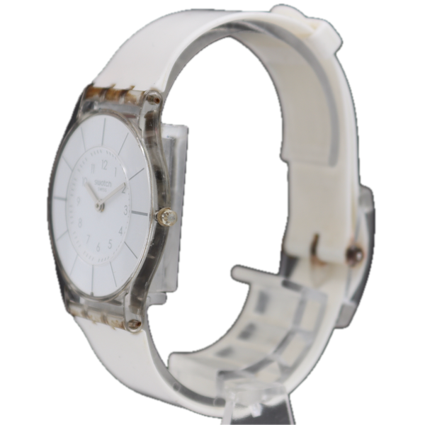 34mm Swatch White Dial Unisex Quartz Wristwatch Swiss Made Transparent Case
