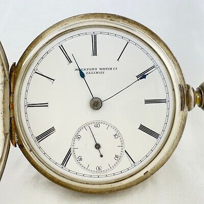 Antique 18 Size Early Rockford Key Wind Hunter Pocket Watch Coin Silver 3 Ounce