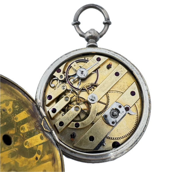 Antique Emile Bourquin Locle Key Wind Hunter Pocket Watch Sterling Silver