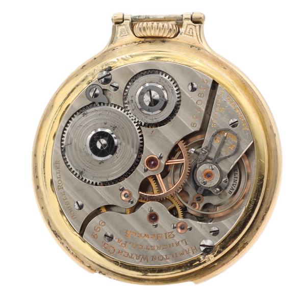 Vintage 18s 1933 Hamilton Bar Over Crown 21j Railroad Pocket Watch 992E 10k GF