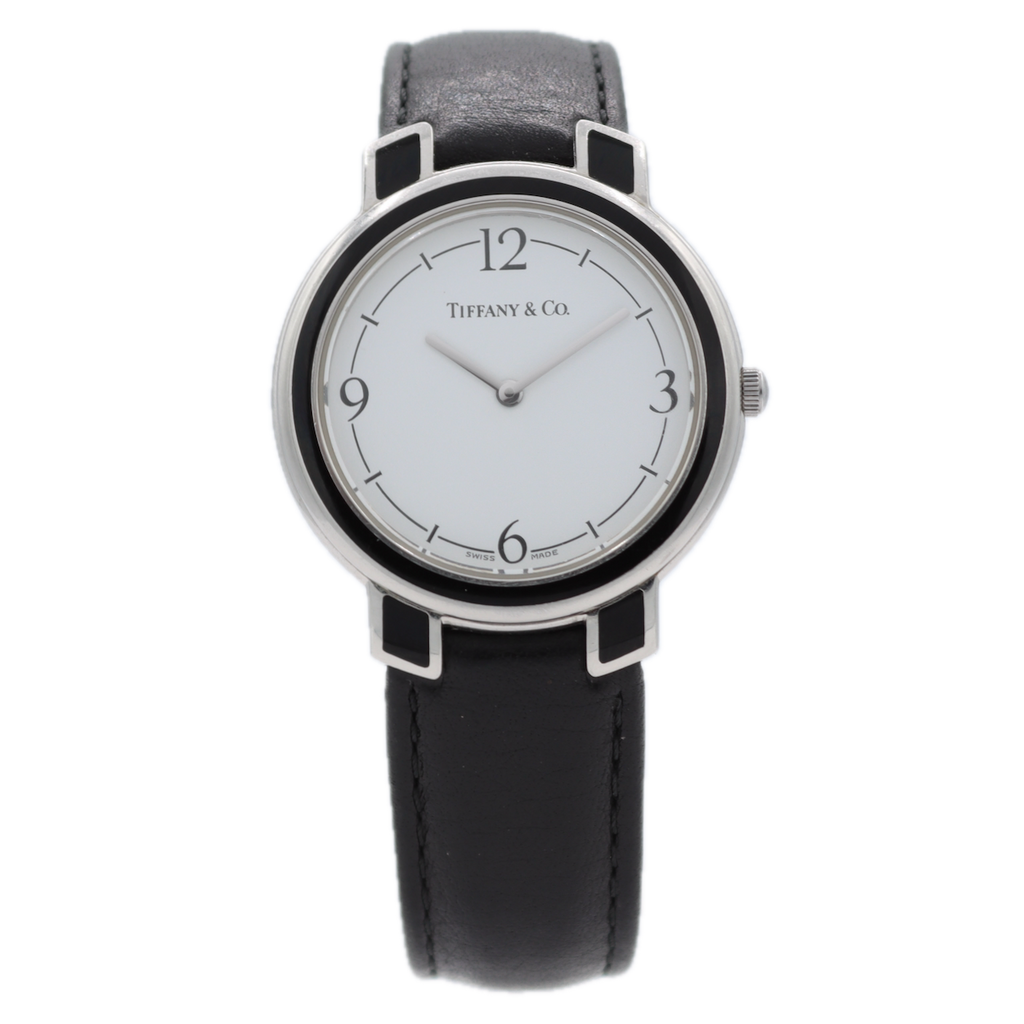 Tiffany & Co. M611 Black Enamel Ladies Quartz Wristwatch Swiss Stainless Steel