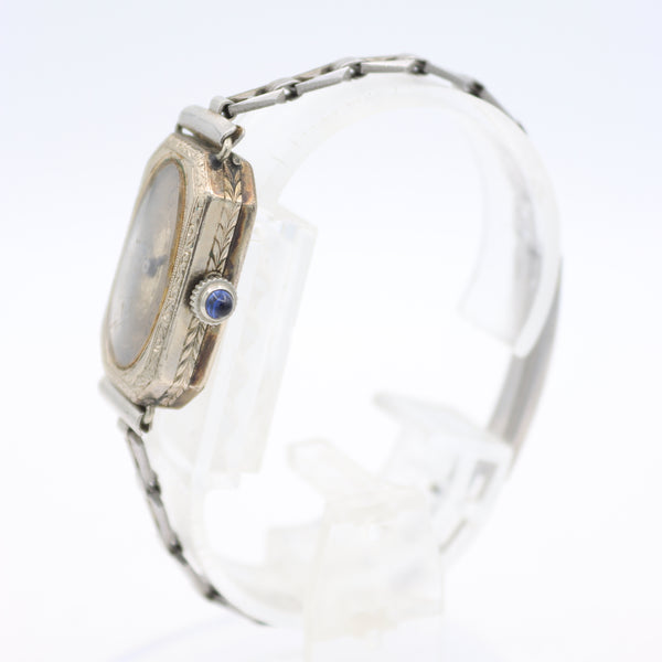 Vintage Gcering Art Deco Sapphire Ladies Mechanical Wristwatch 14k White RGP