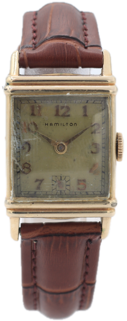 Vintage Hamilton Rectangular Deco Men's Mechanical Wristwatch 982 USA 14k GF