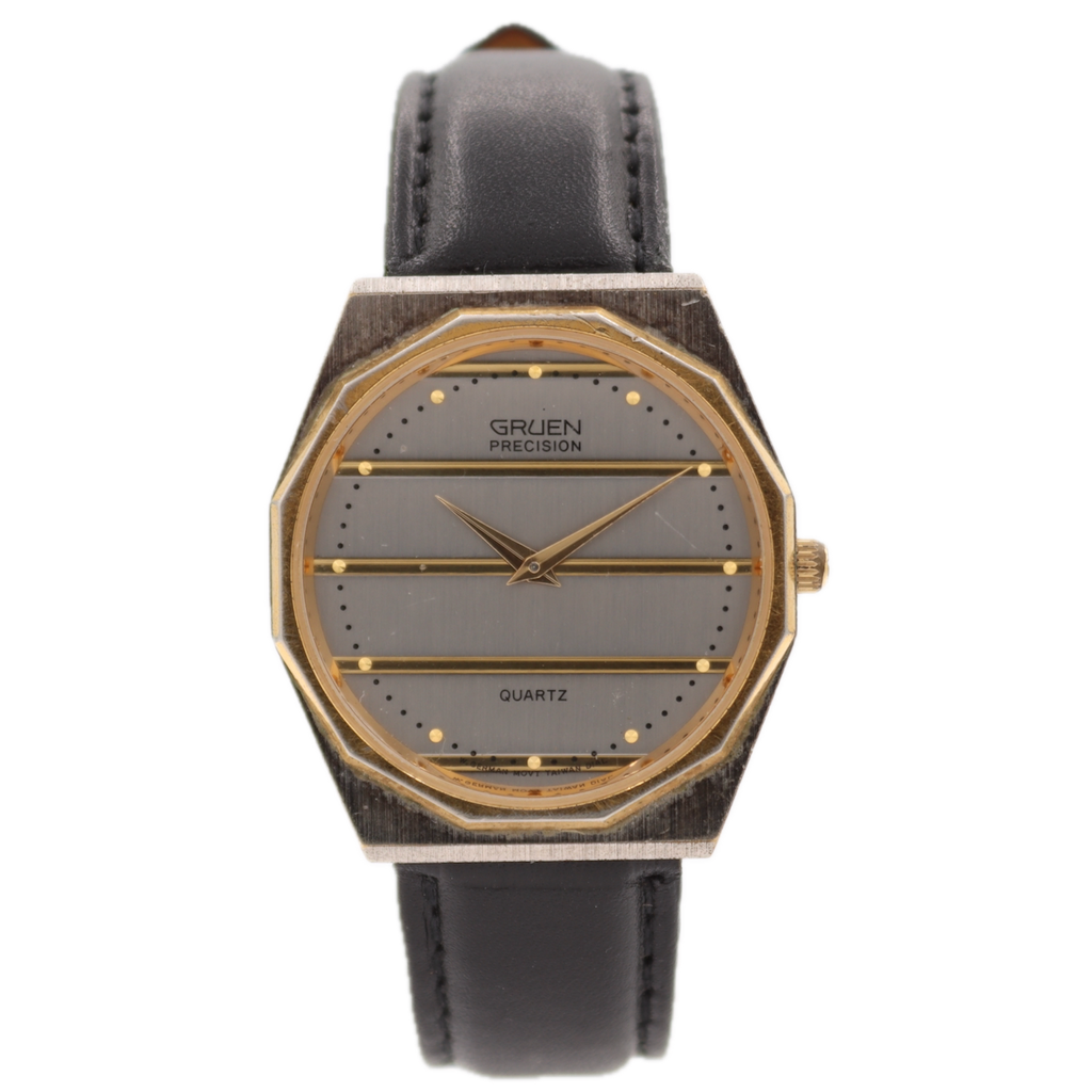 Vintage 33mm Gruen Precision Men's Quartz Wristwatch West Germany Gold Stripes