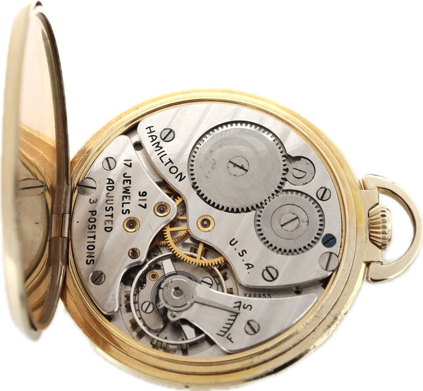 Antique 10 Size Hamilton #1 Mechanical Open Face Pocket Watch Grade 917 14k GF