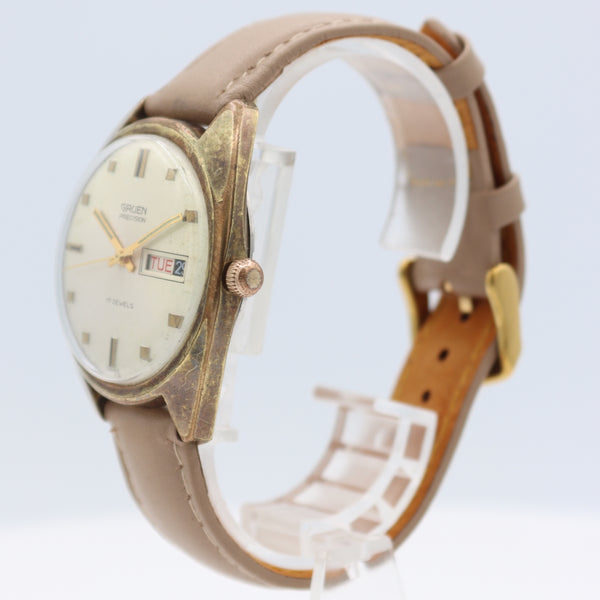 Vintage 36mm Gruen 510 CD Day Date Men's Mechanical Wristwatch 512 CD Gold Tone