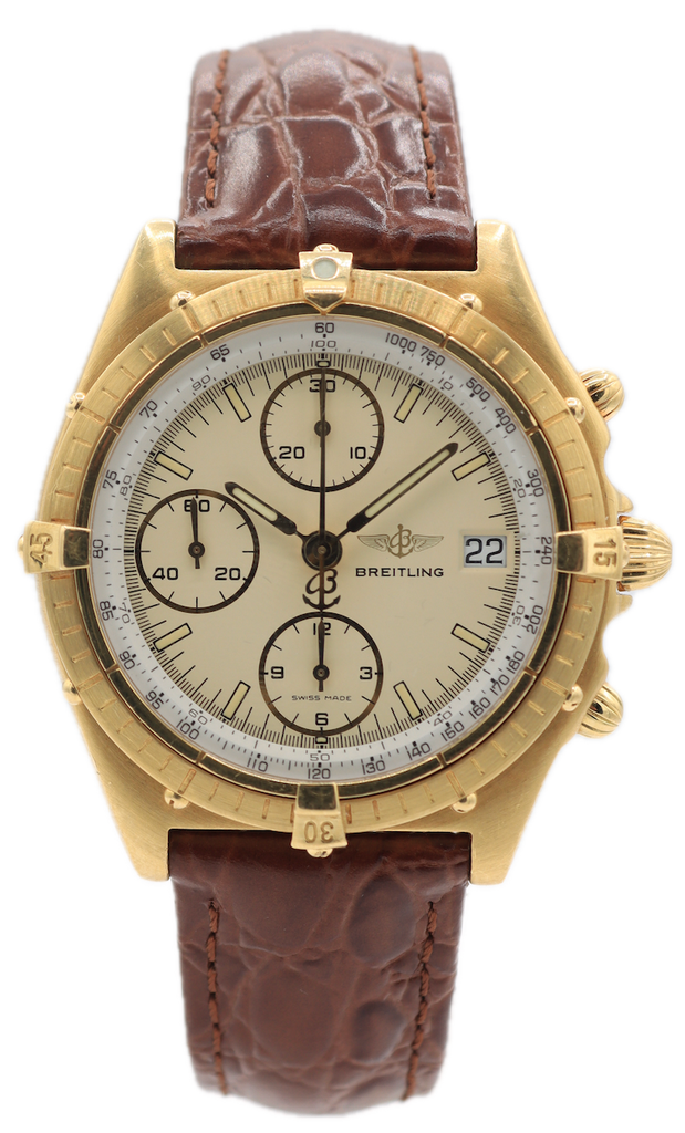 Vintage Breitling Chronomat Men's Automatic Chronograph Wristwatch 18k Gold