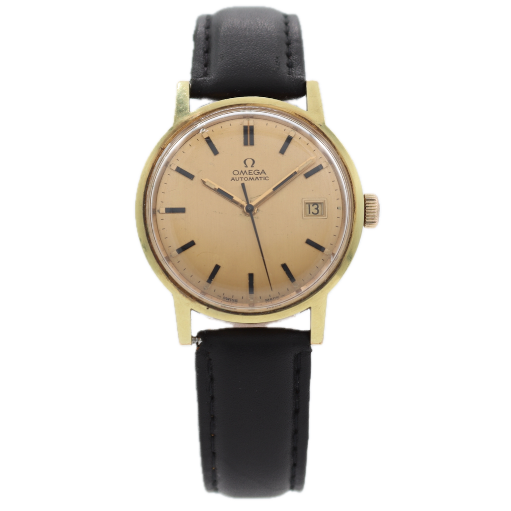 Vintage 35mm 1971 Omega Gold Date Men's Automatic Wristwatch Swiss Gold Plated