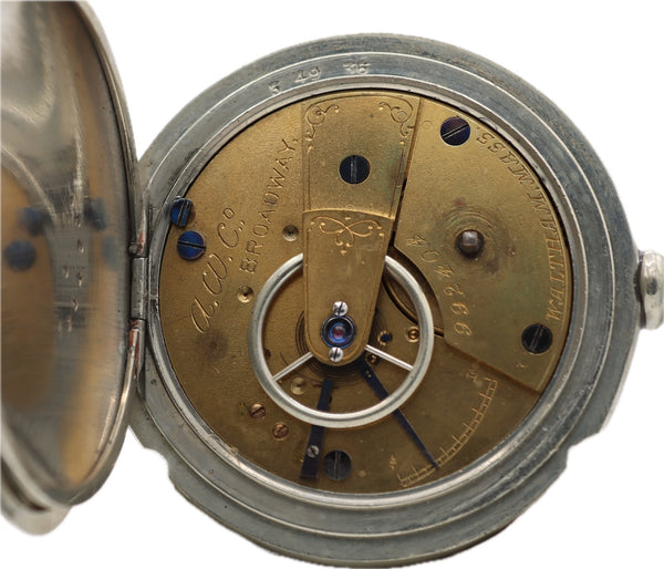 Antique 18S 1877 Waltham Key Wind Open Face Pocket Watch Broadway Silverine