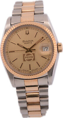 Vintage 36mm Bulova Pepsi Co. Men's Quartz Wristwatch ETA 947.111 Steel Two Tone