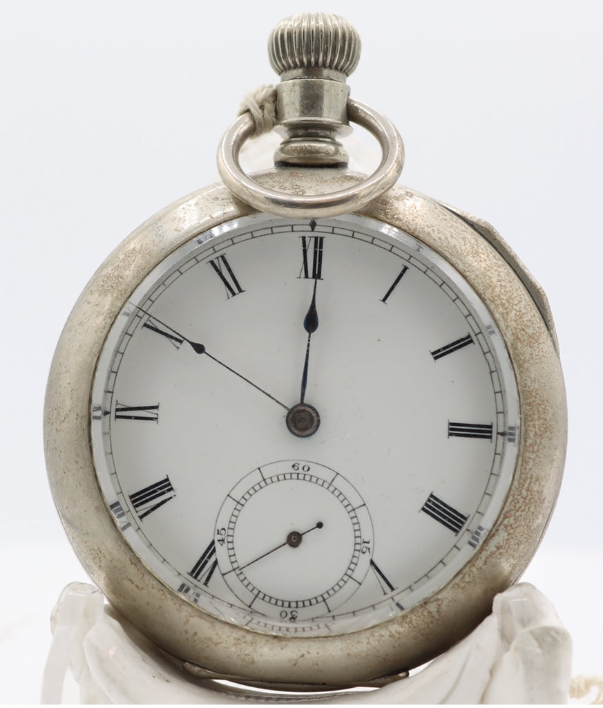 Antique 18S 1877 Waltham Key Wind Open Face Pocket Watch Broadway Silverine