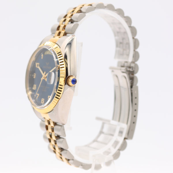 Vintage 36mm Waltham XK032 Day Date Men's Quartz Wristwatch Japan Blue Dial