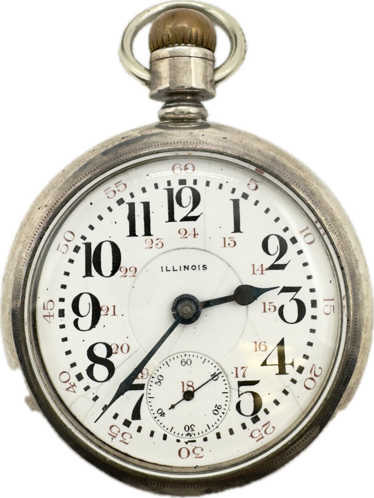 Antique 18S Illinois Canadian Dial Model 6 Railroad Pocket Watch Bunn Silver