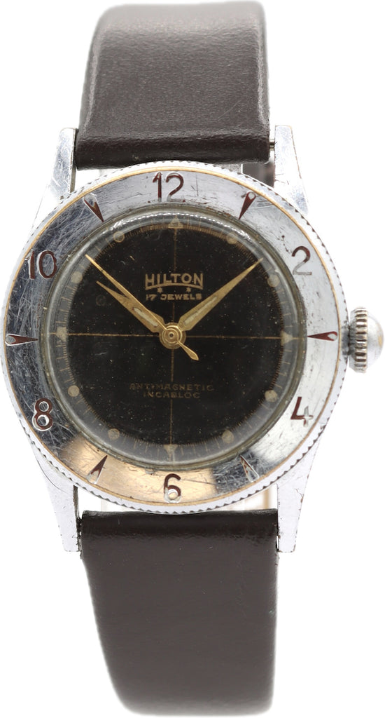 Vintage 31mm Hilton Crosshair w Diver Style Men's Mechanical Wristwatch Swiss
