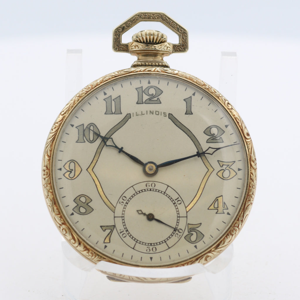 Antique 16s Illinois Enamel Mechanical Pocket Watch 127 Gold FIlled USA