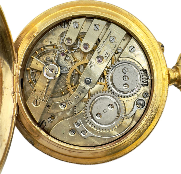 Antique Fleurier Fancy Gilt Dial 15 Jewel Hunter Pocket Watch Gold Plated