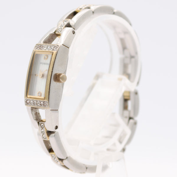 12mm Fossil ES-1713 Crystal Accent Bezel Ladies Quartz Wristwatch Japan Two Tone