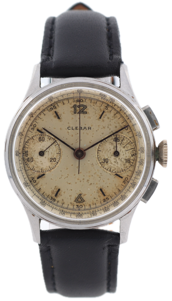 Vintage Clebar Bi Compax Men's Chronograph Wristwatch Swiss Stainless Steel