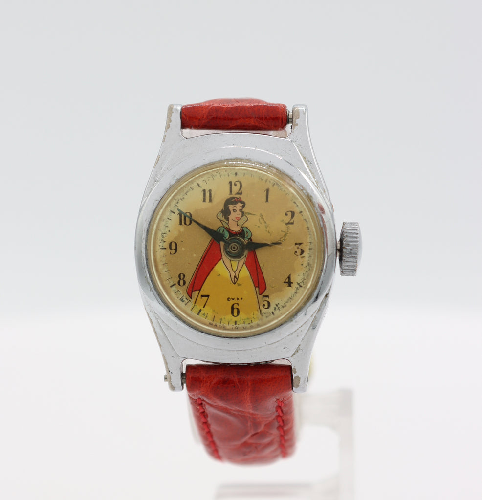 Vintage 23mm U.S. Time Snow White Children's Mechanical Wristwatch USA Chrome