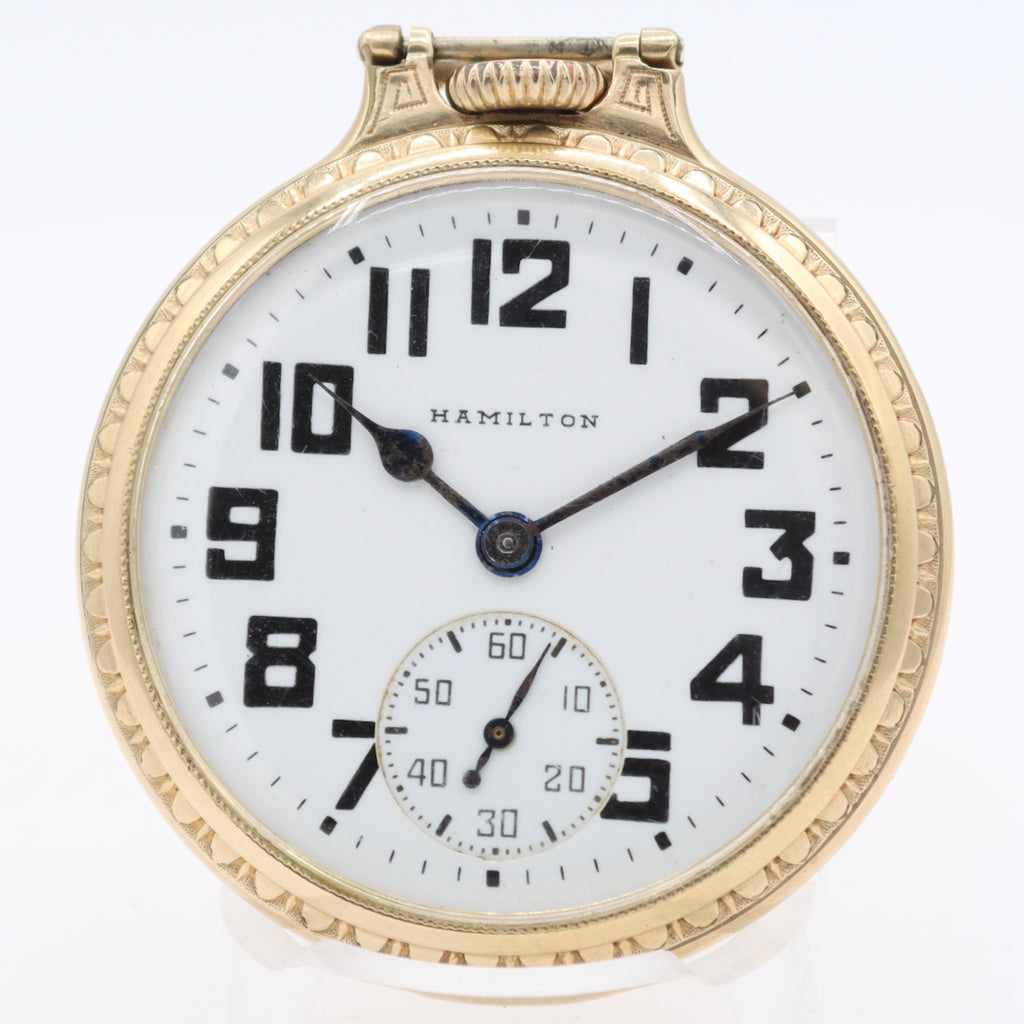 Vintage 18s 1933 Hamilton Bar Over Crown 21j Railroad Pocket Watch 992E 10k GF