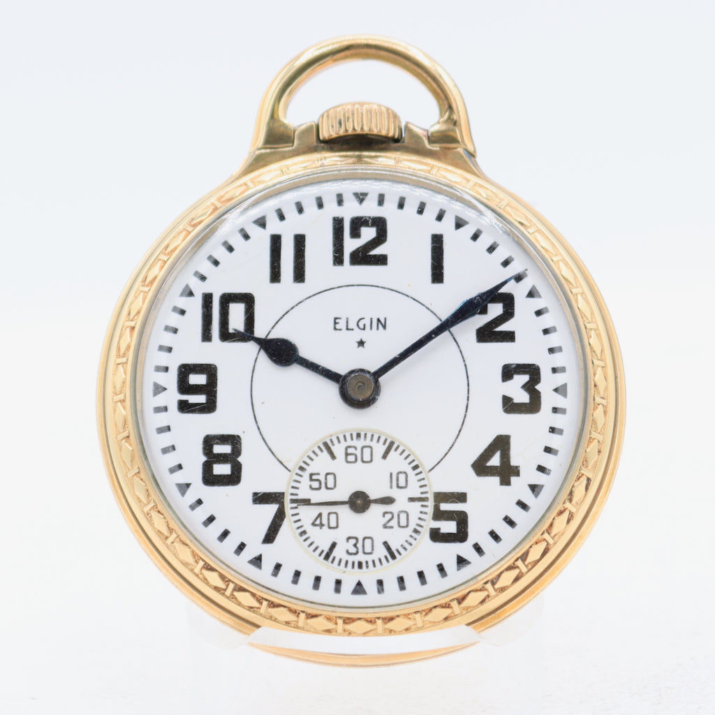 Antique 16s 1944 Elgin 21 Jewel Railroad Pocket Watch 590 10k Gold FilledUSA