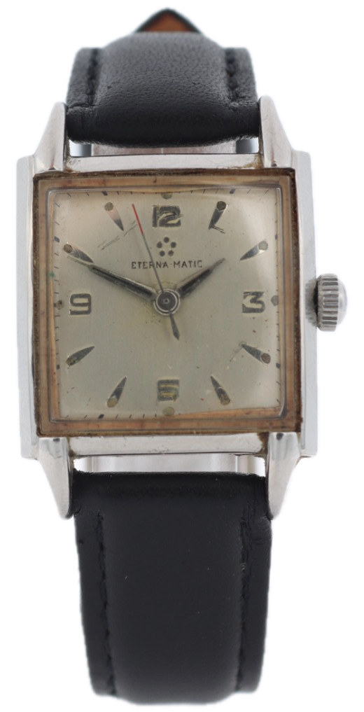 Vintage Eterna-matic Square Men's Mechanical Wristwatch Swiss White Gold Filled