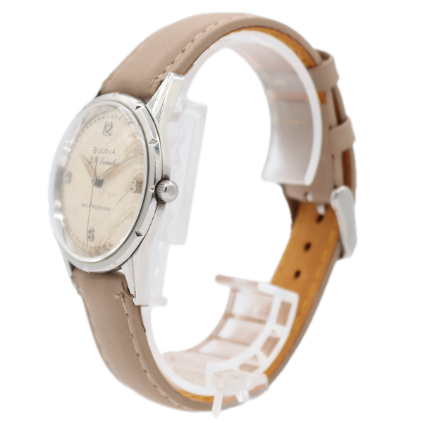 Vintage 33.5mm 1960 Bulova Linen Dial 23 Jewel Men's Automatic Wristwatch Steel