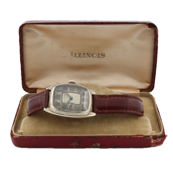 Antique 1929 Illinois Art Deco Men's Mechanical Wristwatch 905 USA 14k GF W/Box