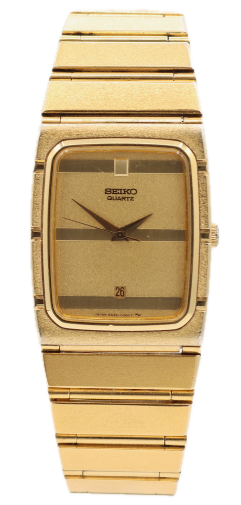 Vintage Seiko 2A32-5169 Rectangular Men's Quartz Wristwatch Japan Gold Tone