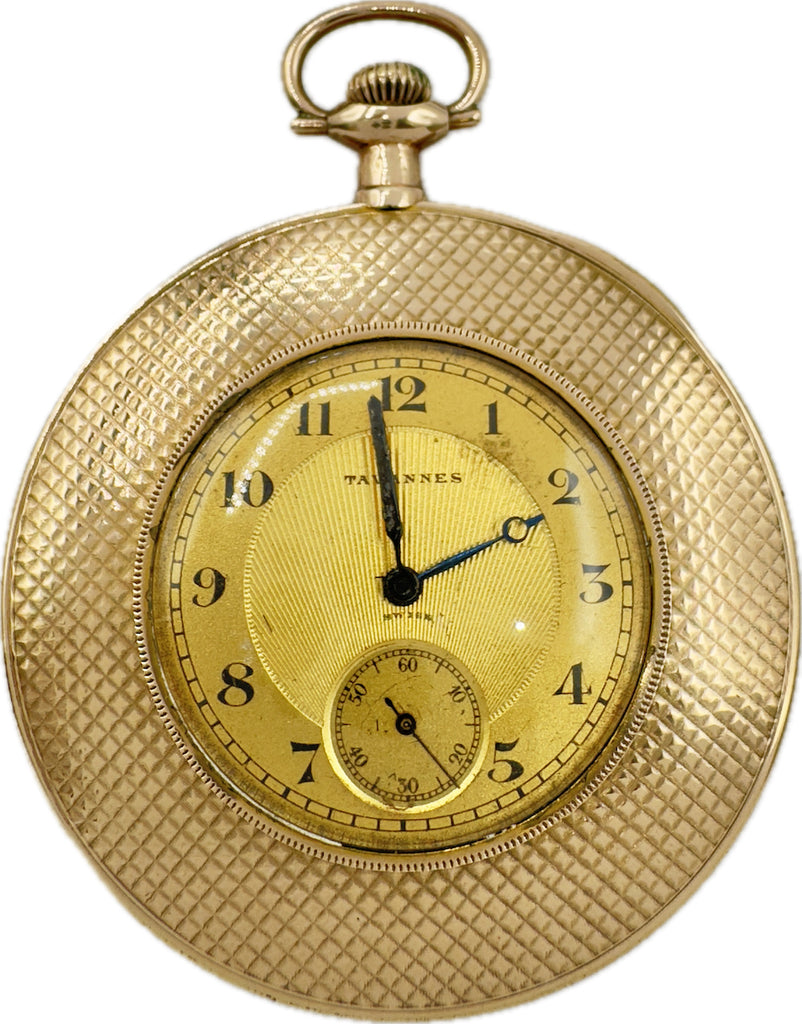 Antique Tavannes Thin Engine Turned Coin Style Case Pocket Watch Gold Filled