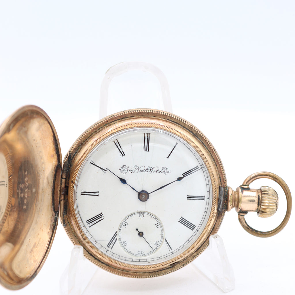 Antique 18s 1893 Elgin 11 Jewel Mechanical Hunter Pocket Watch 10 Gold Filled