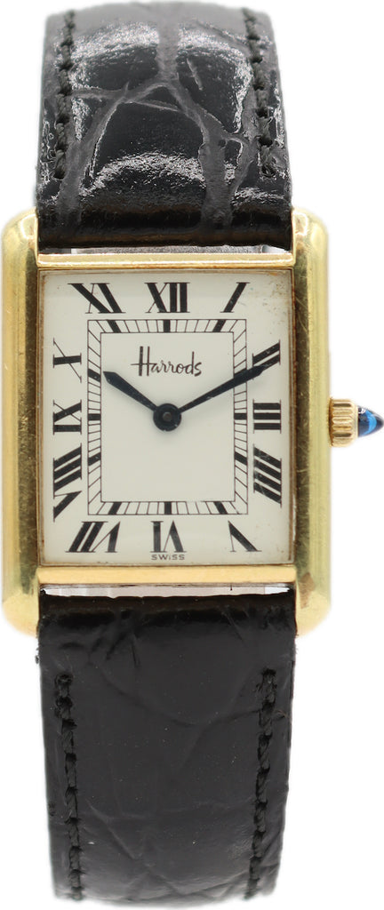 Vintage Harrods Tank Style Unisex Mechanical Wristwatch Swiss Gold Plated