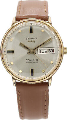 Vintage 34mm 1960's Benrus 1345 Sea Lord Men's Automatic Wristwatch Gold Plated