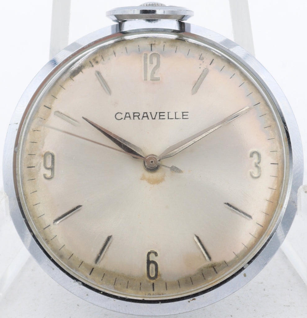 Vintage 1969 Caravelle Sunburst Mechanical Open Face Pocket Watch 11 DP Japan