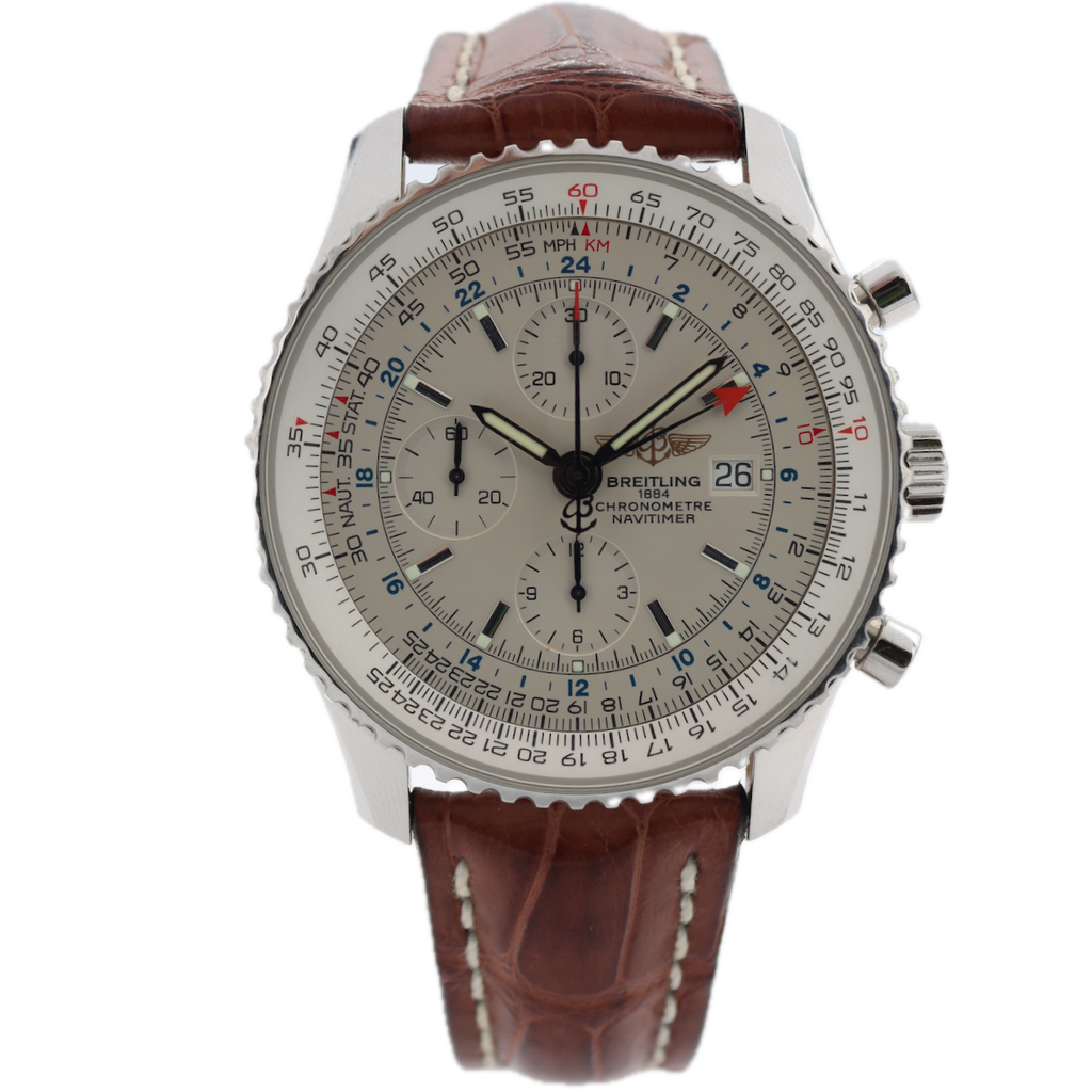 46mm Breitling A24322 Navitimer GMT White Men's Chronograph Wristwatch Steel