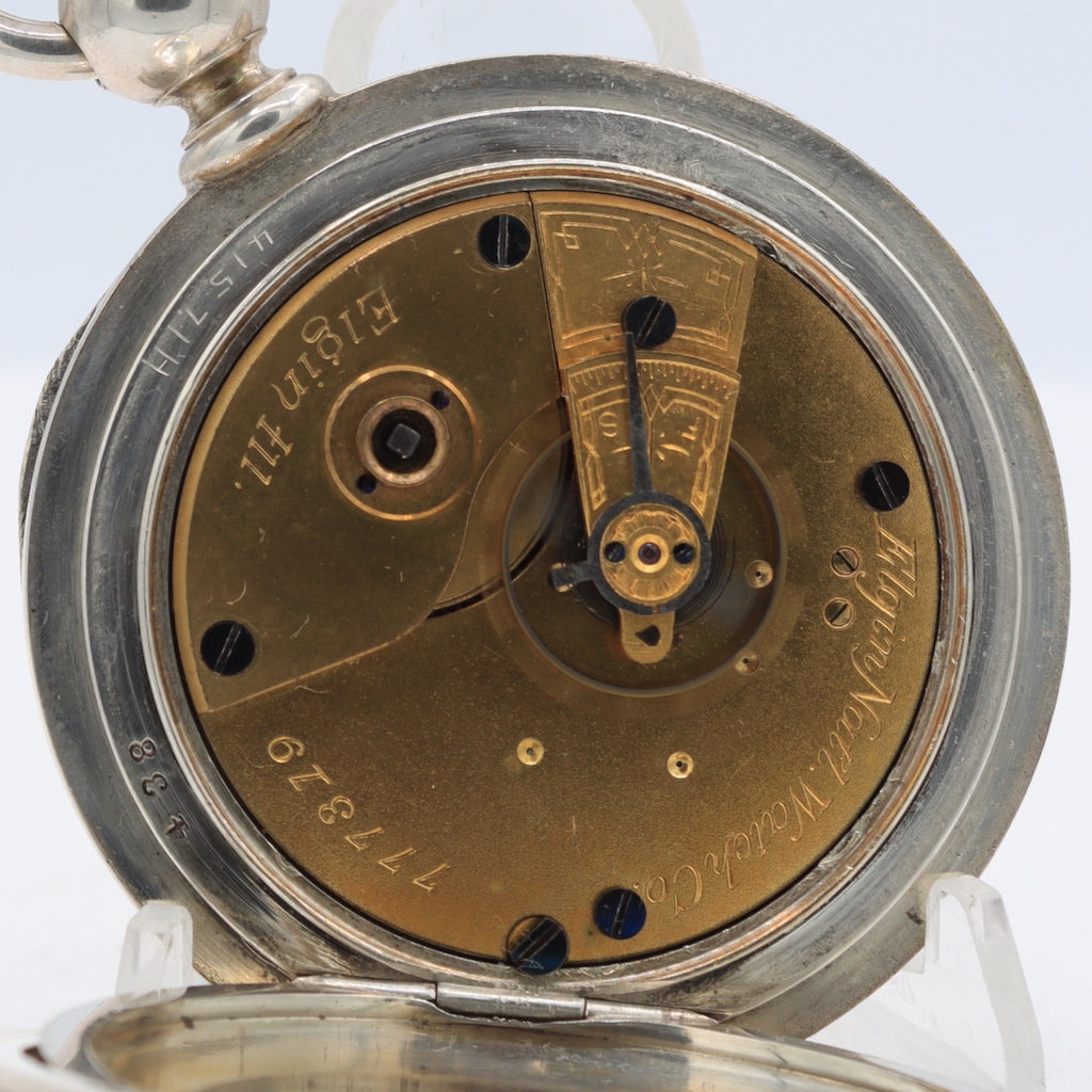 1881年製◆ELGIN 鍵巻き 大型18S 11石 Gr，13 エルジン懐中時計◆美品 1913年製◇英国ロンドン  LONDON 銀無垢STERLING 鍵巻き
