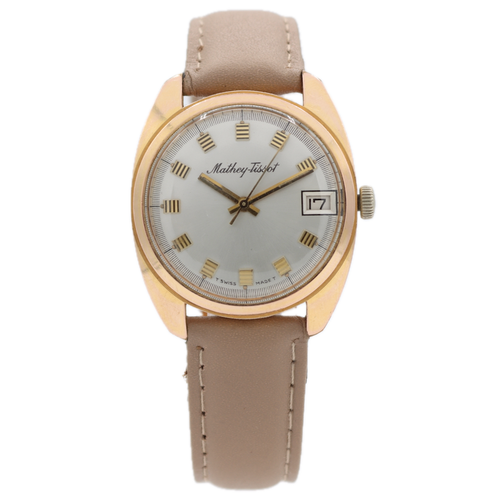 Vintage Mathey-Tissot Sunburst Date Men's Mechanical Wristwatch 800 Gold Tone