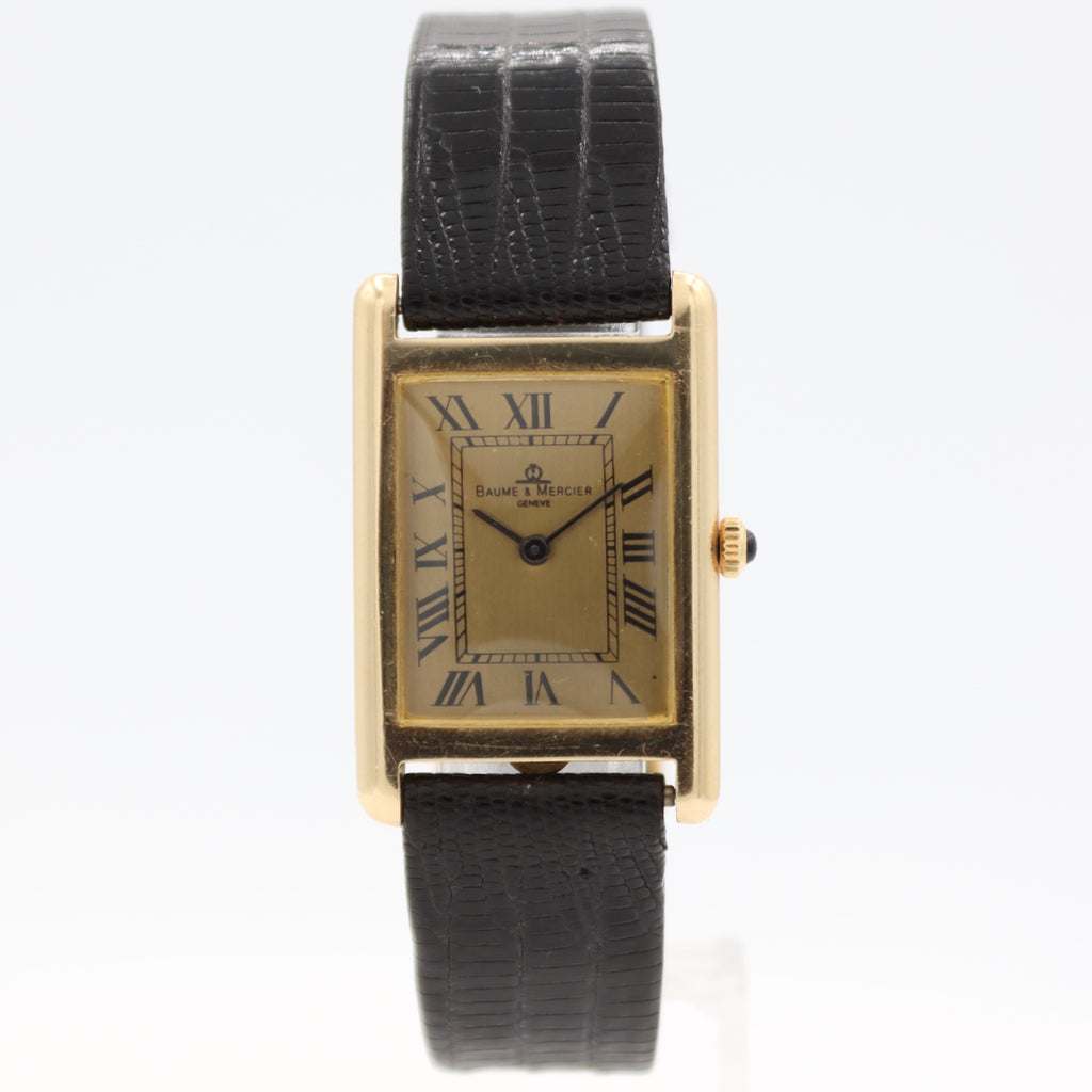 Vintage 23.5mm Baume & Mercier Gold Roman Men's Mechanical Wristwatch 14k Gold