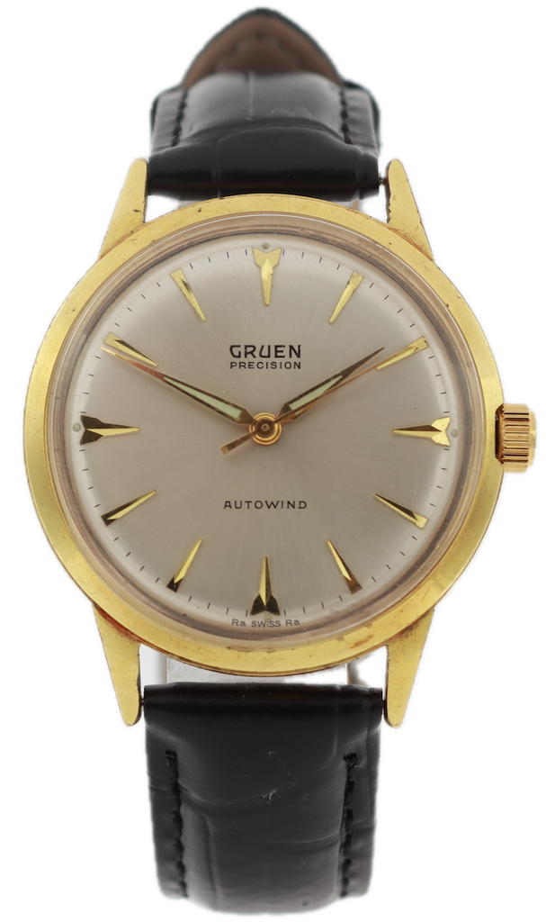 Vintage Gruen Precision Sunburst Men's Automatic Wristwatch 730 SS Gold Tone