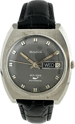 Vintage 1970 Bulova Sea King Men's Automatic Wristwatch 11ANACB Steel wGray Dial