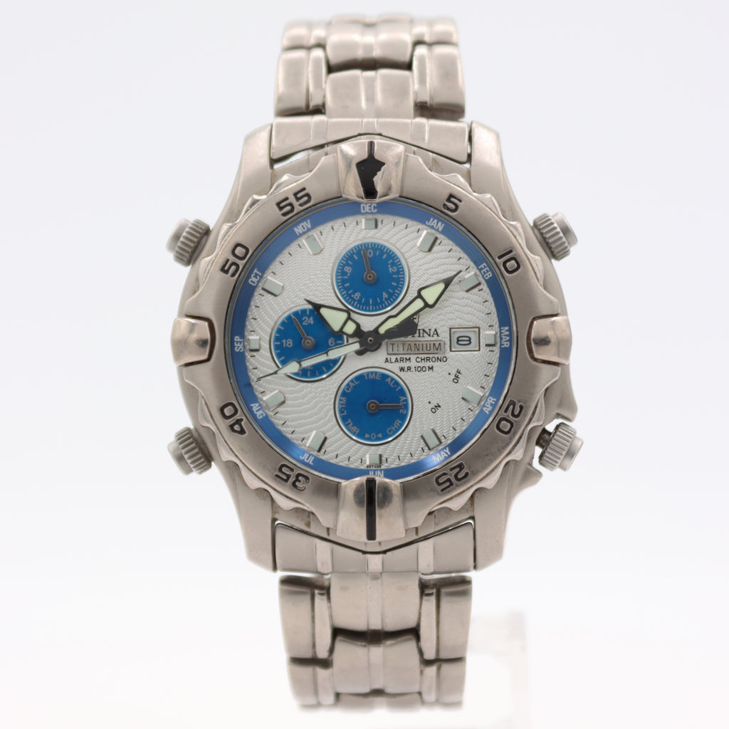 40mm Festina 6574 Alarm Date Men's Quartz Chronograph Wristwatch Titanium W/Box