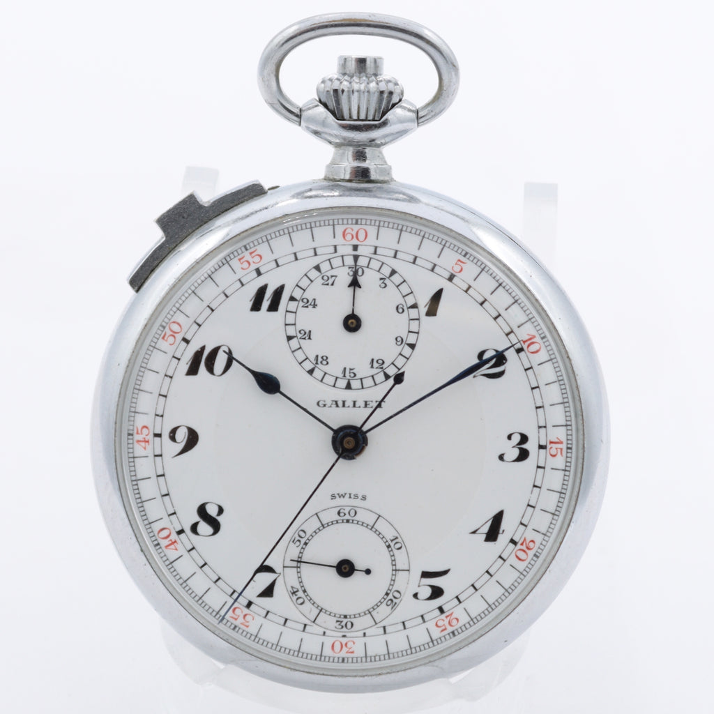 Antique 47mm Gallet 17 Jewel Mechanical Chronograph Pocket Watch Swiss