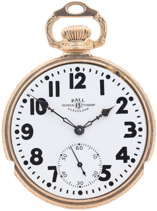 Vintage 16s 1929 Ball Hand Hammered 23 Jewel Railroad Pocket Watch 810 10k GF