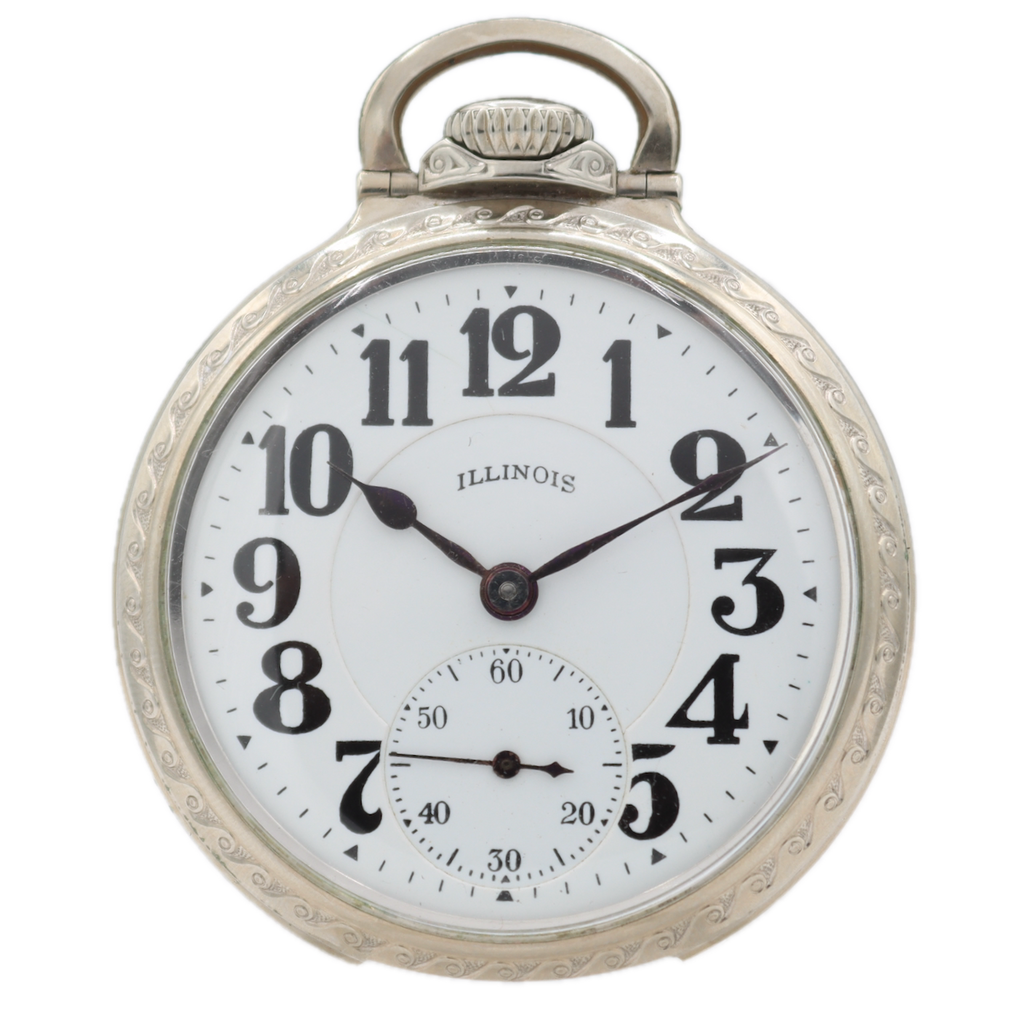 Antique 16s 1925 Illinois 14 21j Railroad Pocket Watch Bunn Special White GF